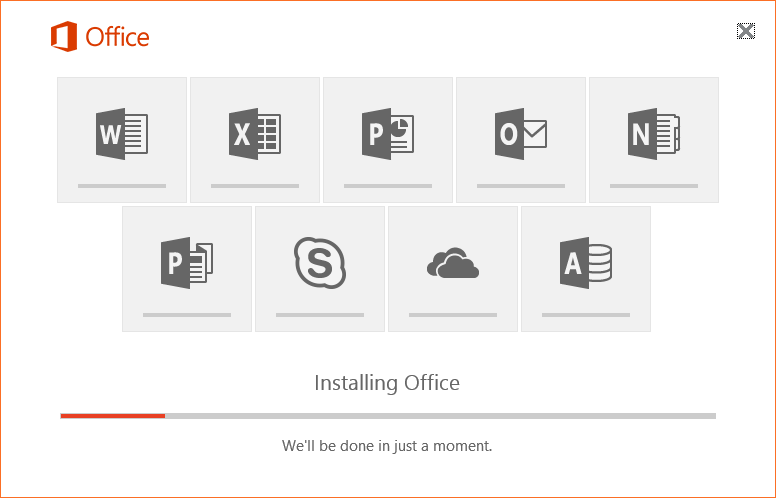 Installing office progress screen