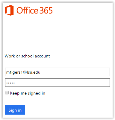 Office365 Sign-in screen