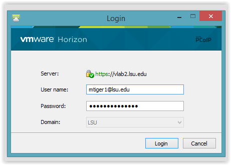 VMware Login window