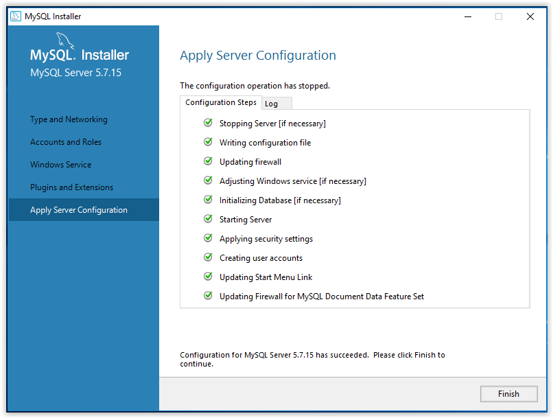 mySQL server configuration complete