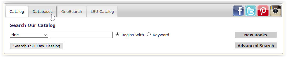 Databases tab in lsu law library