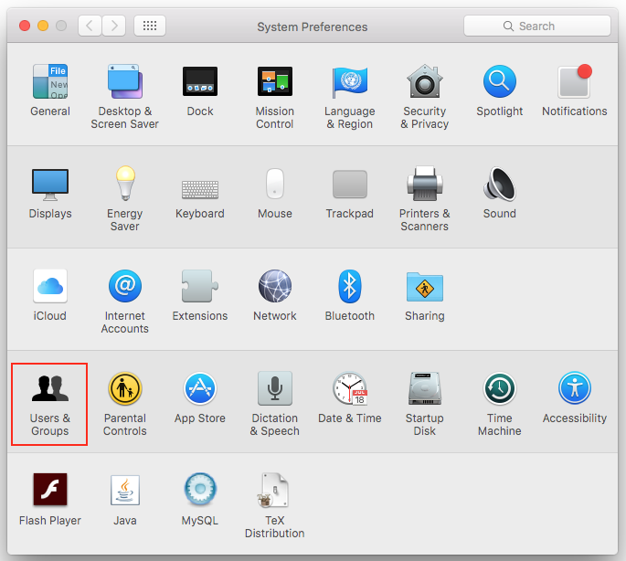 Users & Groups preferences in the Preferences screen.