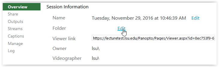 edit folder button in panopto