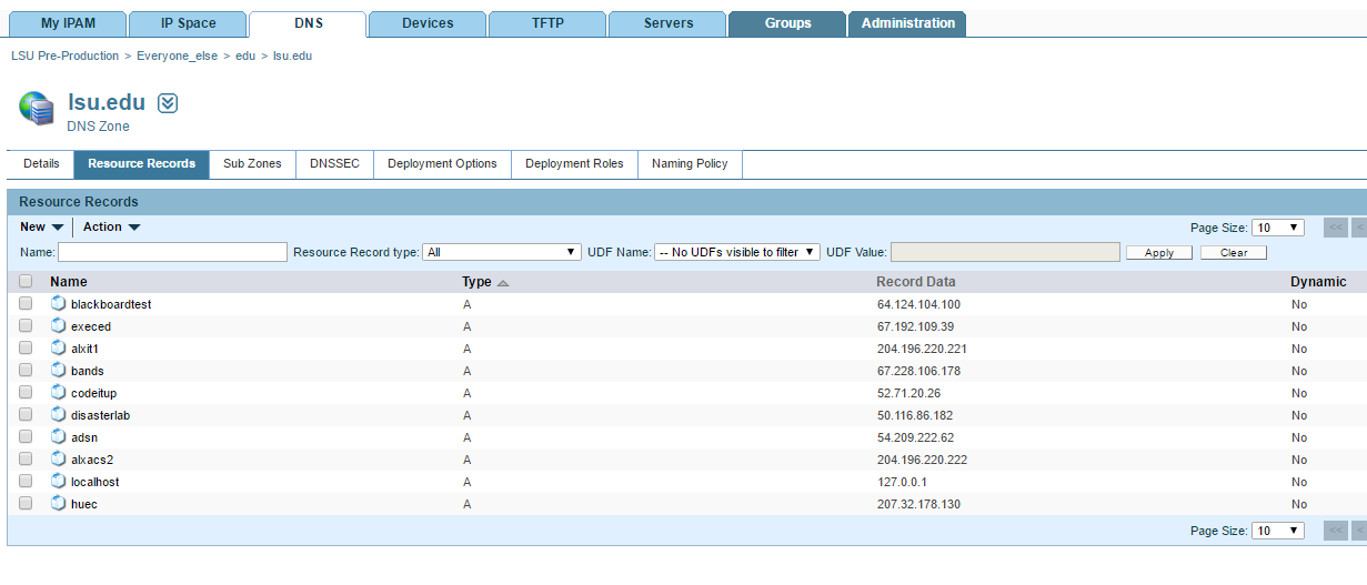 the lsu.edu link under the subzones tab