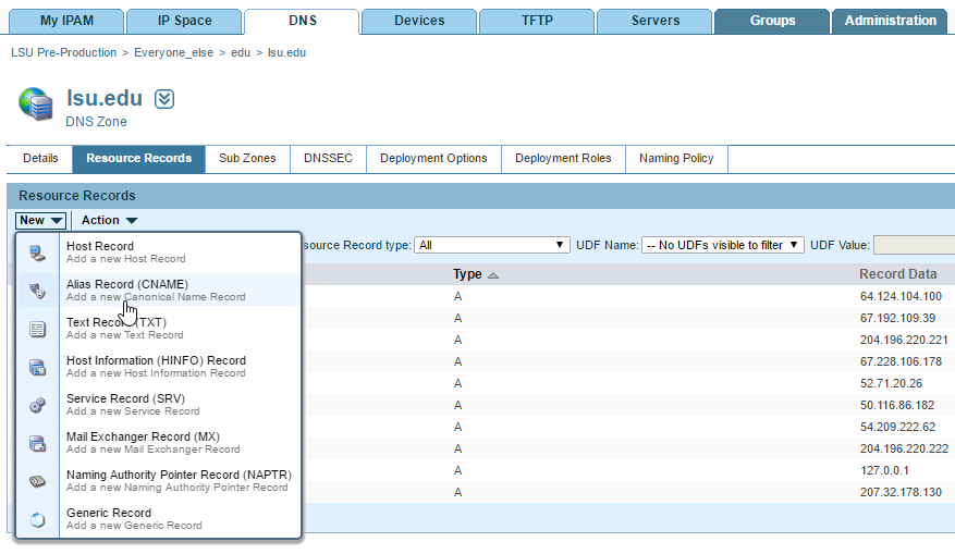 Adding a new CNAMEs in the DNS zone