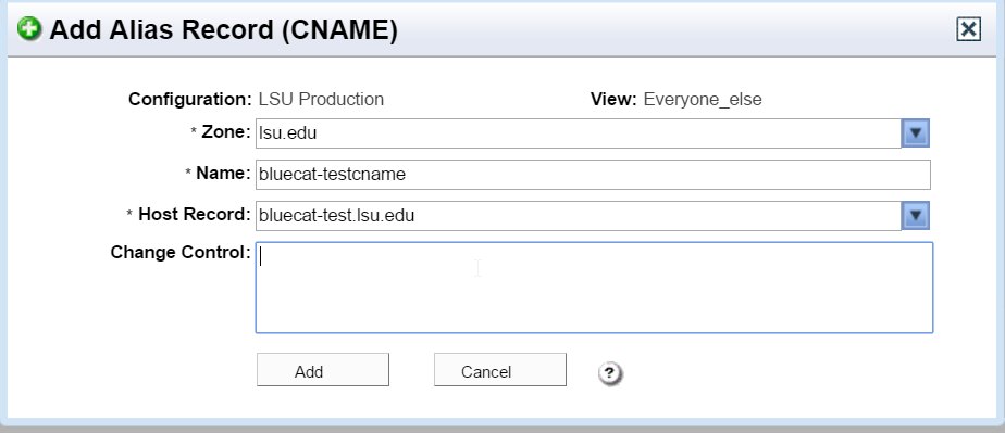 adding alias record to bluecat