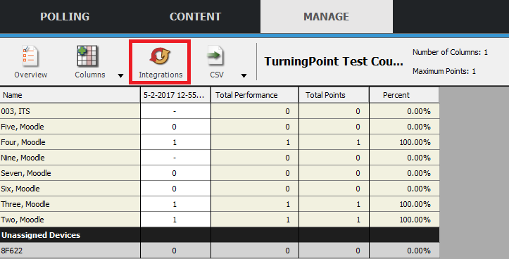 Integrations tab in results manager