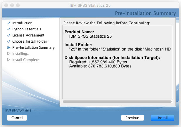 Pre-Installation Summary | Installation Window