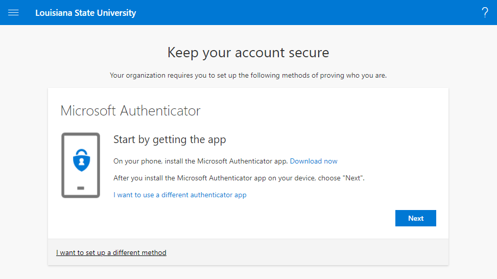 the MFA setup portal will allow you to choose a verification method