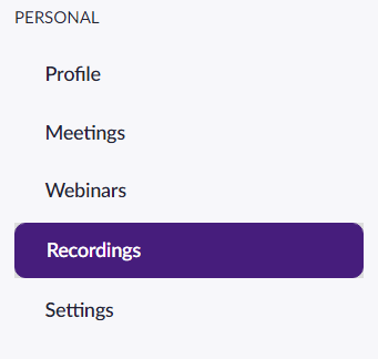 Zoom recordings tab