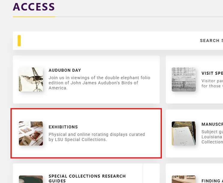 Exhibitions Button under Access section